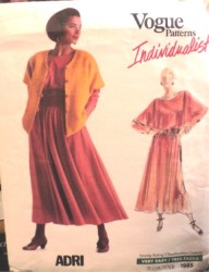 1985 VOGUE ADRI KIMONO JACKET, LONG SLEEVE TOP, LONG FLARE SKIRT PATTERN 12,14 choice uncut